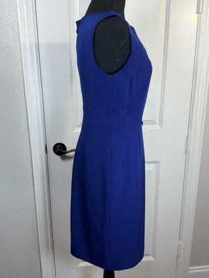 Ellen Tracy Royal Blue Notched Neck Sheath Dress w/ Horsebit Waist Detail Size 4 thumbnail 5