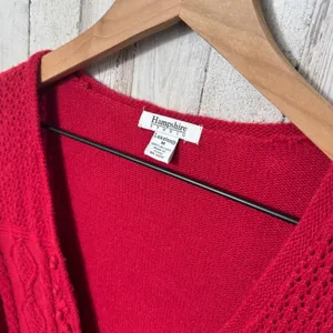 Vintage 90s Grandma Red Knit Acrylic Tie‎ Front Cardigan Sweater Womens Medium thumbnail 4