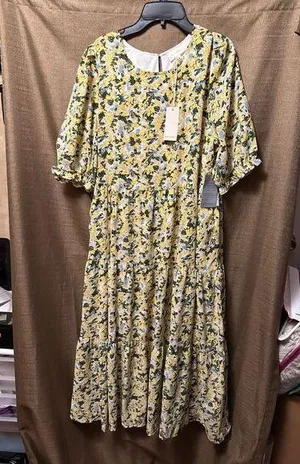 NWT Melloday Short Sleeve Tiered Maxi Dress Puff Sleeve Floral Size Large thumbnail 1