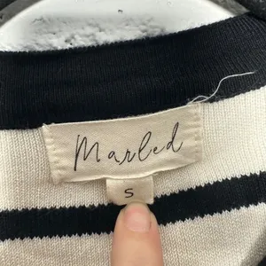 Marled Women Striped Cardigan Sweater White Black Gold‎ Crest Buttons Small prep thumbnail 4