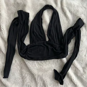 Vacation Bliss Black Halter Wrap Crop Top thumbnail 3