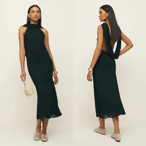 Reformation‎ | NWT Portia Scarf High Draped Neck Open Cowl Back Midi Dress Black thumbnail 2