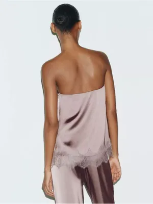 Zara Silky Lace Trim Strapless top in Dusty Mauve Size Large thumbnail 8