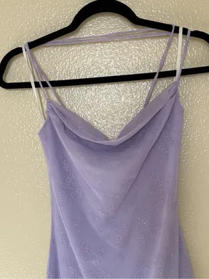 Vintage Y2K Lavender Cowl Neck Lace Up Back Floral Mesh Midi Dress Fairycore thumbnail 3