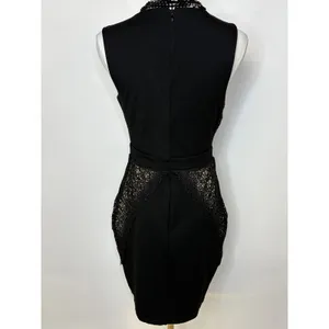 Lulus Black Crochet Lace V-Neck Bodycon Mini Cocktail Dress Small thumbnail 5