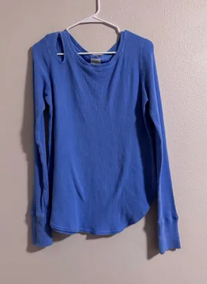 NWOT aerie Light Blue Waffle Knit Long Sleeve Top thumbnail 1