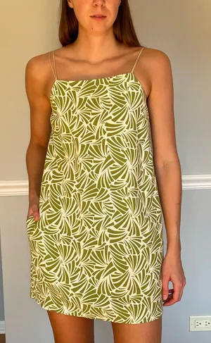 Monteau Los Angeles Women’s S Green Botanical Leaf Print Linen Blend Mini Dress thumbnail 1
