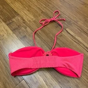 White Fox‎ Swim Halter Bandeau Bikini Top Ruched Front Red Sparkle Lurex Small thumbnail 2