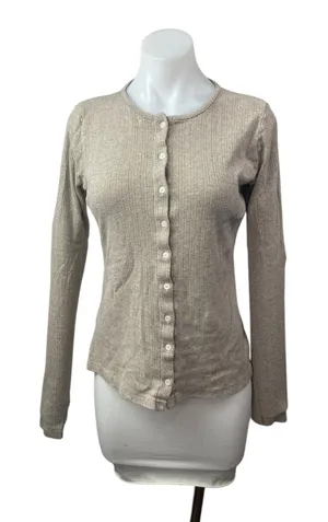 Brandy Melville Beige Crew Neck Long Sleeve Button Down Cardigan Sweater Top M/L thumbnail 1