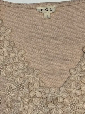 POL Women's Beige Waffle Knit Floral Embroidered Cropped Vest thumbnail 6
