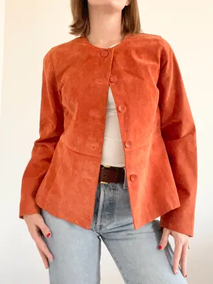 Vintage Leather Suede Button Jacket in Burnt Orange Size 4P thumbnail 2