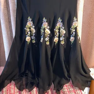 Vintage S.L. Fashions Size 12 Black Floral Embellished Midi Dress thumbnail 2