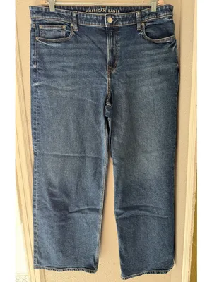 American Eagle Outfitters Mid-Rise Straight Leg Jeans Stove Pipe Dark Blue Wash thumbnail 5