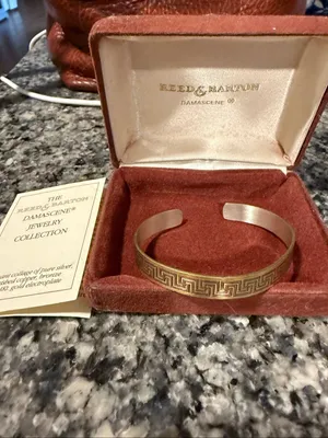 Reed & Barton Damascene Greek key gold silver cuff bracelet thumbnail 4
