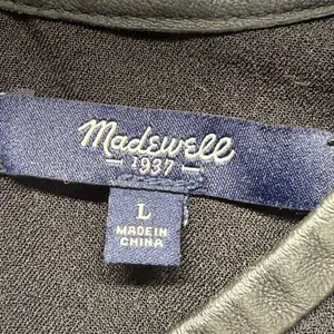 Madewell Black Top Leather Trim Short Sleeve High Low Hem Blouse Size‎ L thumbnail 5