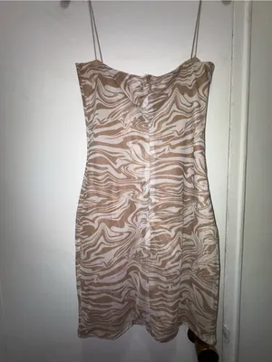 Meshki Mia Beige Marble Print Slip Mini Mesh Dress Medium thumbnail 6