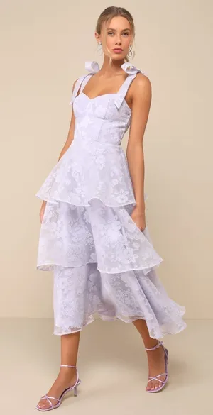 NWT LULUS Glamorous Sweetie Lavender Burnout Tie-Strap Bustier Midi Dress Sz XS thumbnail 1