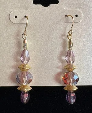 Gold &Purple Faceted Crystal Earrings 2" thumbnail 1