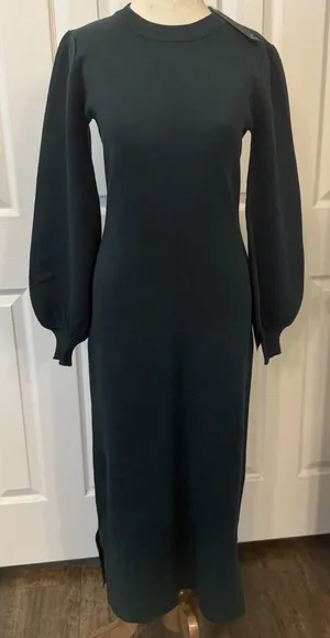 Lulus NWT Sweater Dress Sz MED Rhapsodize‎ Emerald Green Balloon Sleeve Bodycon thumbnail 1