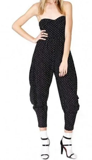 Vtg Diamonds Run Jumpsuit Black Polka Dot Strapless‎ Sweetheart Harem Retro XS thumbnail 1