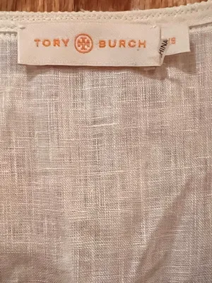 Tory Burch Margarita‎ Cream Linen Tunic Cover-Up Navy Blue Embroidery Size XS thumbnail 6