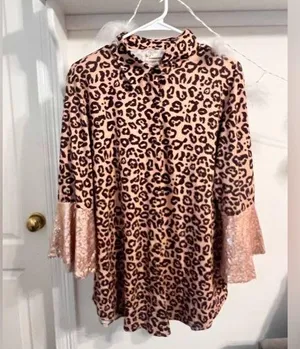 FINAL PRICE Southern Stitch Cheetah Print Top with Rose Gold Sequins thumbnail 1