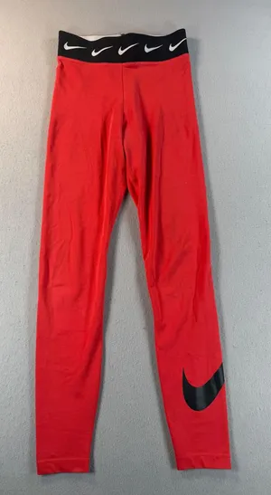 Nike Womens Sportswear Leggings Red Swoosh Logo High Waisted XS thumbnail 1