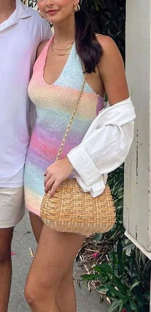 Rainbow Multicolor Knit Halter Dress thumbnail 1