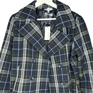 Anthropologie Current Air Plaid Double Breasted Coat Medium thumbnail 4