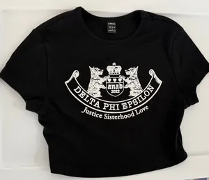 SHEIN Black Graphic Delta Phi Epsilon Crop Tee Small thumbnail 1