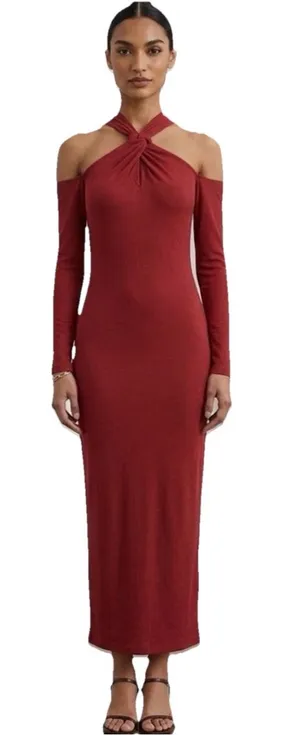 ASTR Wrapped Strap Women’s Red Maroon Rust Polyester Maxi Dress Size Small thumbnail 1