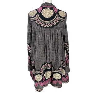 Free People Smell The Roses Mini Shirt Dress Tunic Bohemian Snap Front Medium thumbnail 5