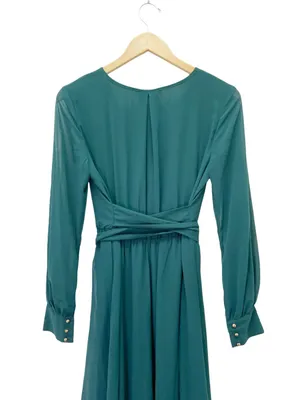 NWT Baltic Born Lydia Emerald Chiffon Maxi Dress Size Medium Long Sleeve Gown thumbnail 6