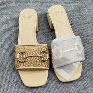 Jones New York Size-6.5M Uniqua Tan Woven Raffia Block Heel Slide Sandals thumbnail 5