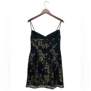 For Love & Lemons Bumble Bustier Mini Dress Black Gold Lace Slip Straps Size M thumbnail 5
