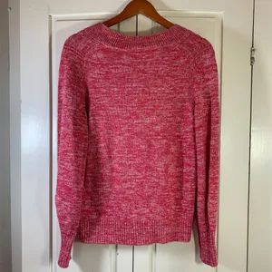 GAP Pink Marled Y2K Style V-Neck Sweater S Clean Girl Cozycore 100% Cotton Knit thumbnail 2