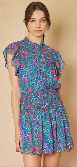 Entro Smocked Floral High Neck Dress thumbnail 1