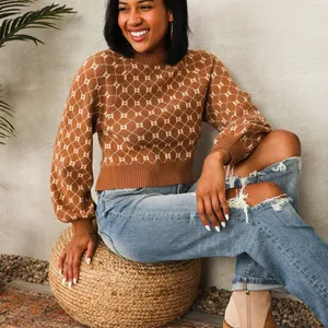 Buckle | Willow & Root Open Back Tie Sweater Brown Print Neutral Size Small BKE thumbnail 1