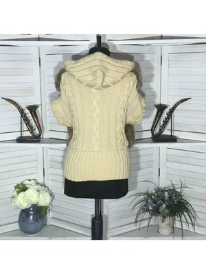 Vintage Faux Fur vest cable knit warm hooded ski resort travel cottage 70's boho thumbnail 2