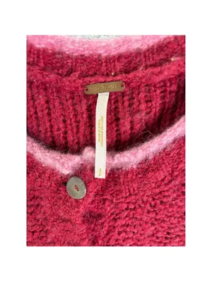 Free people pink purple gradient angora wool sweater knit peplum cardigan XS thumbnail 3