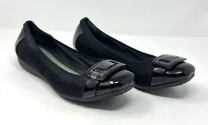 Anne Klein iFlex Akunice Black Knit Patent Ballet Flats Buckle 8M thumbnail 1