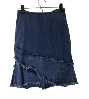 Orix's Dark Blue Fringe Detail Cotton Denim Jean Skirt Women Sz S thumbnail 1