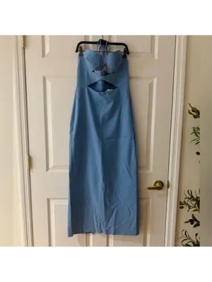 Zara Bright Blue Strapless Cutout Midi Dress thumbnail 6