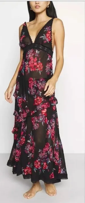 Free People Stay Awhile Sleeveless Maxi Dress Women's Sheer Boho Whimsigoth thumbnail 1