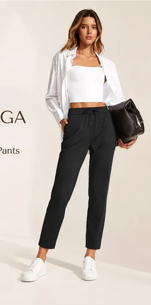 CRZ YOGA Black Drawstring Tapered Pants thumbnail 1