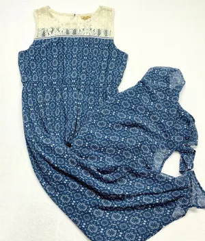 Wrangler Boho Lace Yoke Maxi Dress Womens‎ Size M Blue Floral Western Sleeveless thumbnail 1