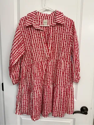 Maeve Anthropologie Red White Printed Tiered Shirt Dress Size Medium thumbnail 3