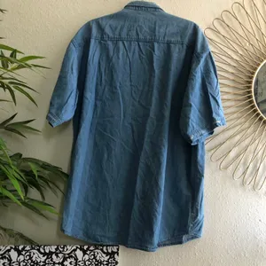 Vintage Blue 90s and red denim short sleeve shirt with hand embroidery and bow detailing. 100% COTTON thumbnail 2