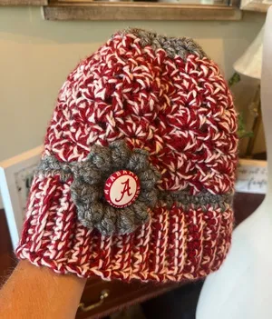 University of Alabama Kids Red & Gray Crochet Beanie Handmade thumbnail 1