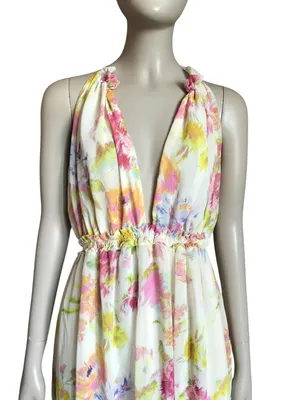 Zara Off White Patterned V Neck Dress thumbnail 4